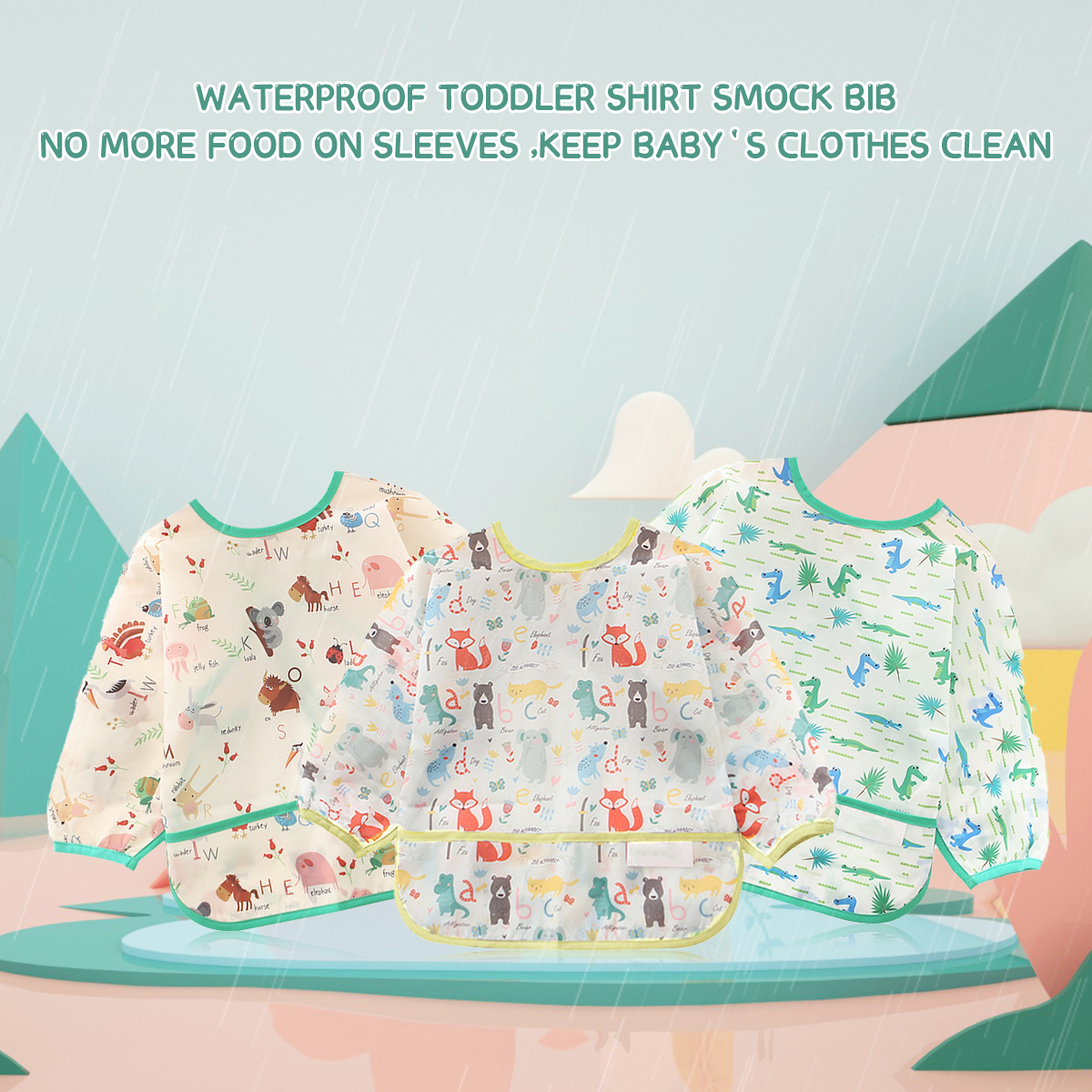 Waterproof Long Sleeved Bib 3 PCS Baby Bibs with Pocket Fits Ages 3-24 Months HaimoBurg