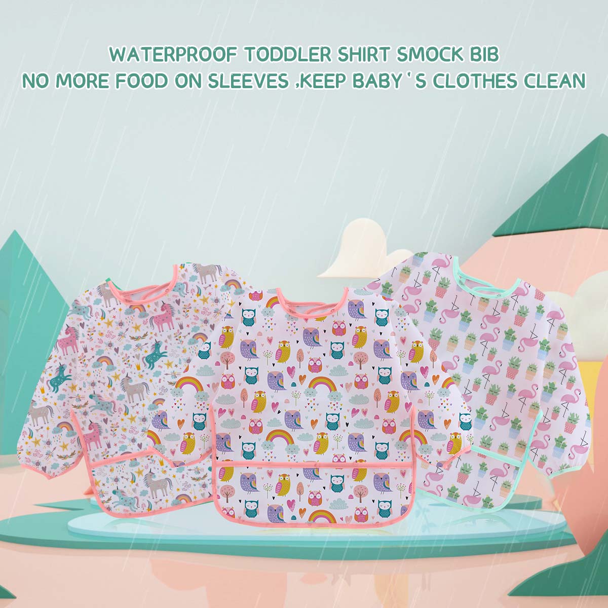 Baby Bibs Sleeved Bib HaimoBurg Machine Washable Waterproof Bibs 3 Pack